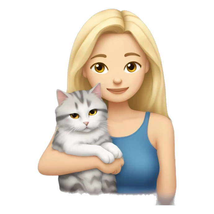 Blonde girl snuggling a Siberian cat  sticker
