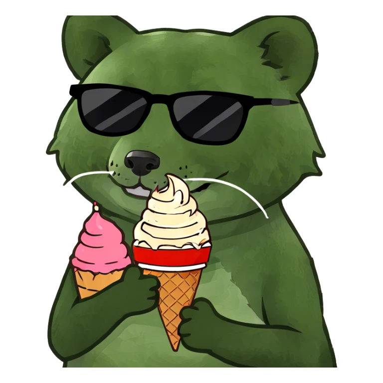 A red panda with ice cream in its hand with sunglasses sticker