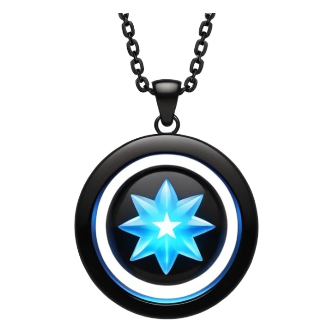floating polished black onyx pendant, glowing with radiant blue energy, surrounded by tiny stars sticker