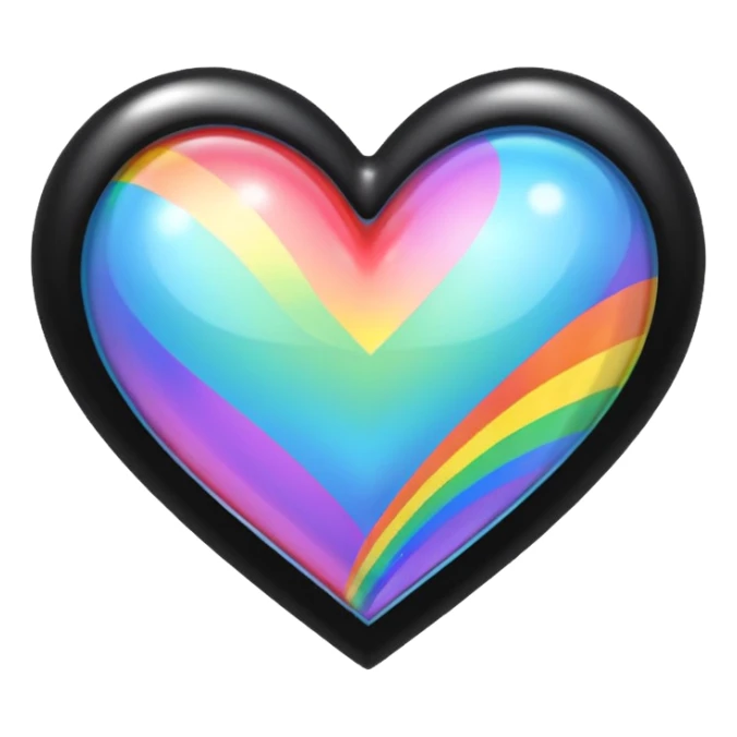 holographic black heart with a rainbow bow and heart pattern on the bow sticker