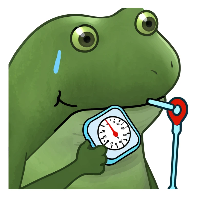 bufo frog with a thermometer in mouth, ice pack on head, looking miserable sticker