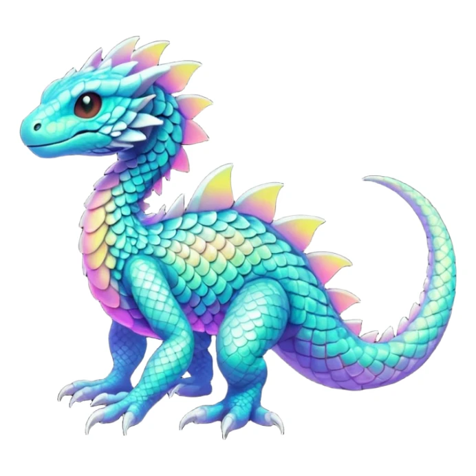 futuristic lush warm-colored iridescent whitish silvery scaley neon-colored Fakémon-Trico-creature (full body) sticker
