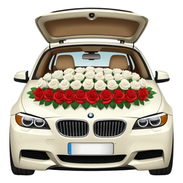 BMW car with trunk full of white roses, emoji style sticker