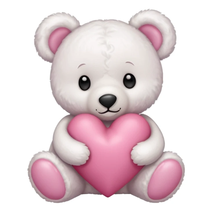 white teddy bear with pink bow hugging pink heart sticker