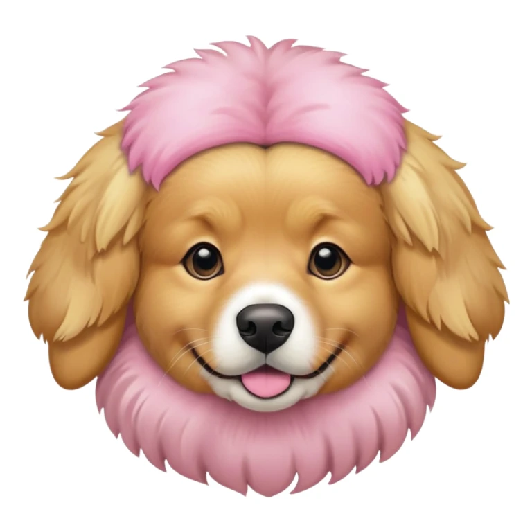 A dog wearing a pink plan puff hobbie sticker