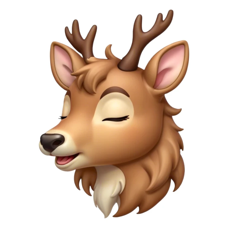 Cinematic Cute Yawning Deer Portrait Emoji, Head tilted slightly with a dramatic, wide-open yawn, revealing a soft, dappled coat and elegantly drooping ears, eyes barely open in drowsy contentment, Simplified yet irresistibly adorable features, highly detailed, glowing with a soft, cozy glow, high shine, relaxed yet expressive, stylized with a touch of natural whimsy, bright and endearing, soft glowing outline, capturing the essence of a sleepy yet affectionate deer, so drowsy it feels like it could stretch right out of the screen and curl up for a nap! sticker