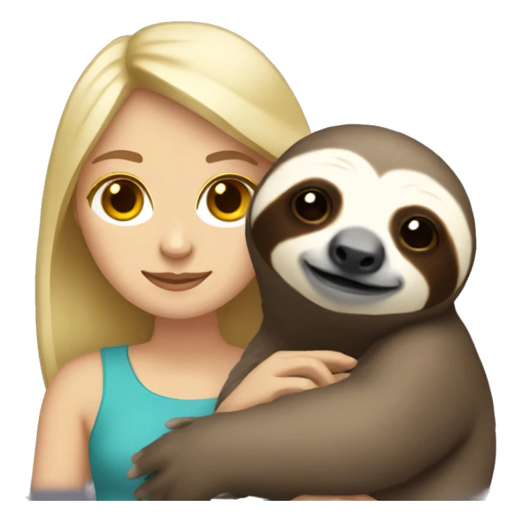 White female with blonde hair holding sloth sticker