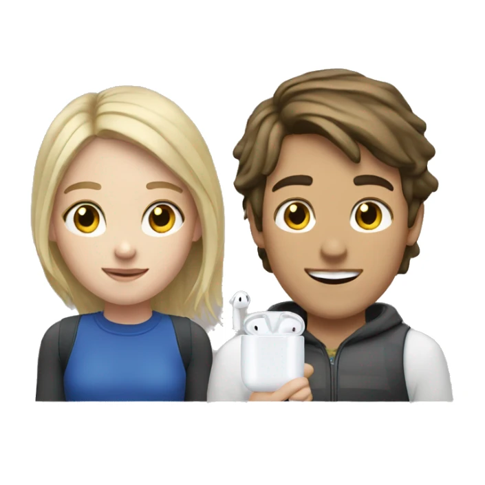 Blonde girl and brunette boy sharing AirPods  sticker