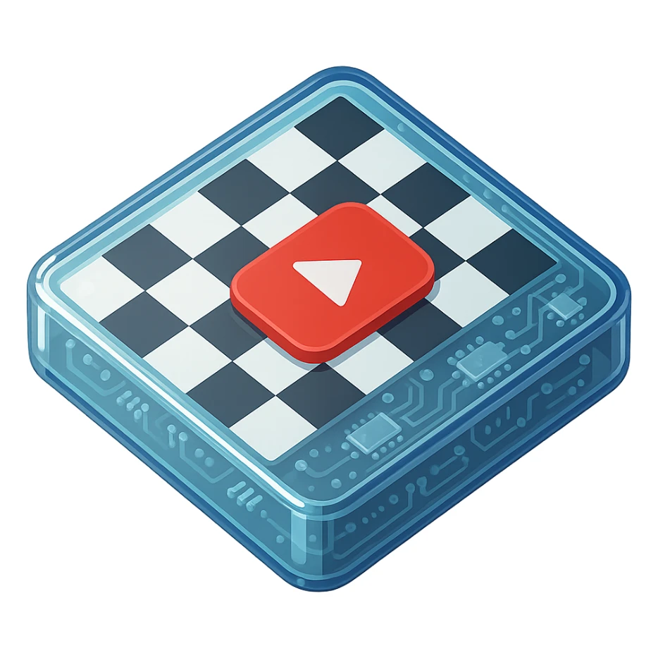 chess board of youtube play button, red YouTube play button, glossy circuit style sticker