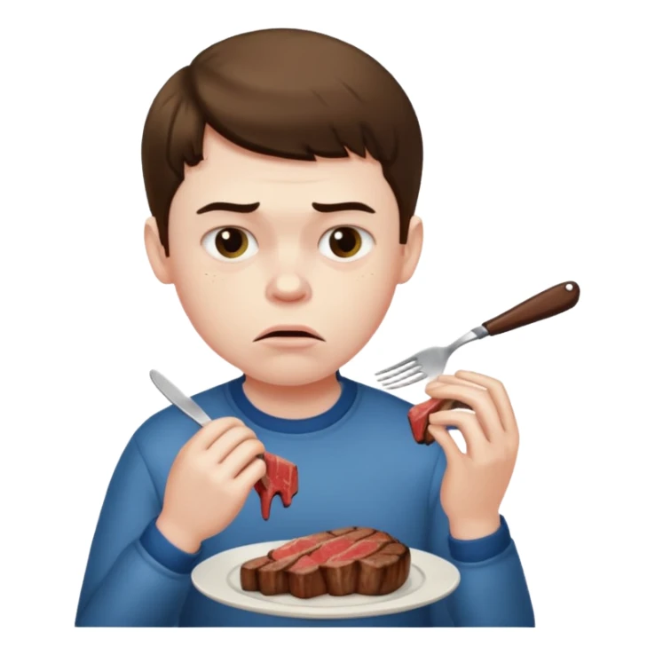 мальчик ест стейк и ему не нравится sticker