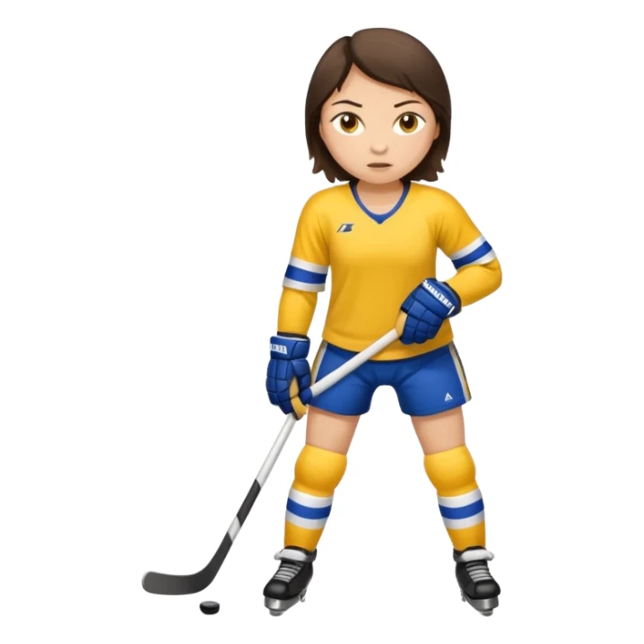 Girl hockey player with yellow jersey full body brunette sticker