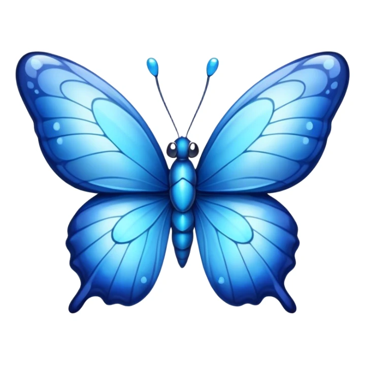 Cinematic Realistic Cute Blue Butterfly Portrait Emoji, Head tilted playfully and inquisitively, featuring beautifully patterned sapphire wings with intricate venation and a charming, petite body with round, sparkling eyes full of gentle curiosity, rendered with lifelike detail and warm natural highlights, high shine, affectionate and spirited, styled with a touch of whimsical garden magic, soft glowing outline, capturing the essence of a mischievous yet lovable blue butterfly that seems ready to flutter playfully into your arms! sticker