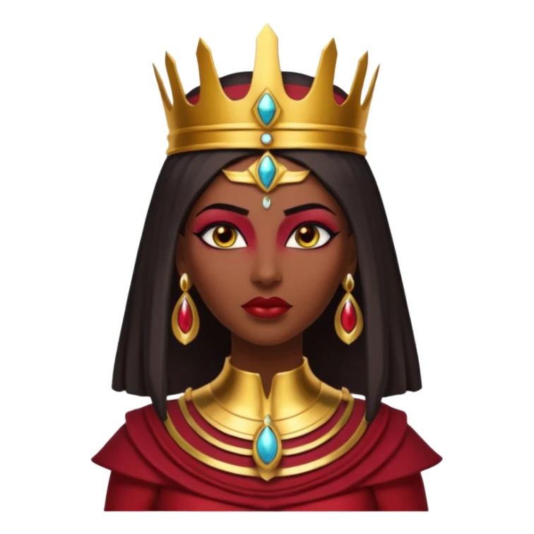 gothic ancient Egyptian queen portrait, head and shoulders only, deep red outfit, gold accents, Egyptian crown, bold makeup, dramatic lighting, 3D cartoon, mobile game icon style, clean background, no text, no watermark
 sticker