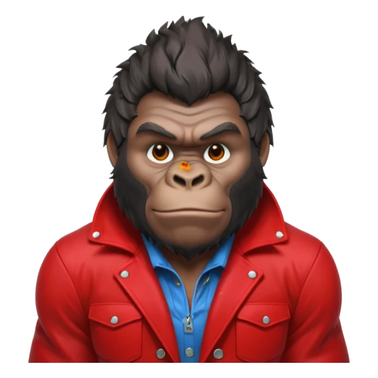 gorilla inspired by Tyler Durden, messy hair, bold red jacket, confident smirk sticker