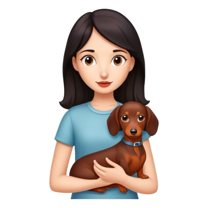 Reddish dachshund dog with dark haired girl sticker