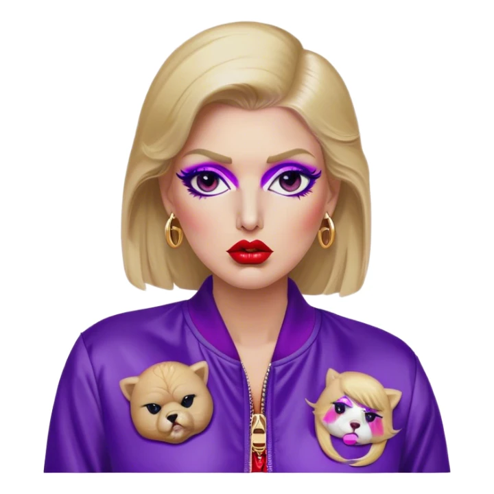 Donald Trump with lush, plump lips with red lipstick on. He has on thick eyelashes and has purple nail polish on his long, sharp nails. He has a Gucci purse on his right shoulder. He has a Nike jacket on and has a beauty mark under his right eye. sticker