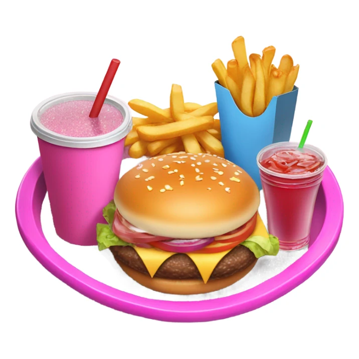 Pink fast food on fast food tray with glitter  sticker
