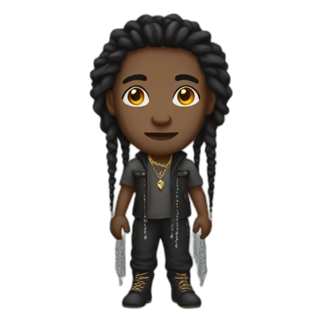 black person, with a somewhat round face with dreadlocks and diamond chains sticker