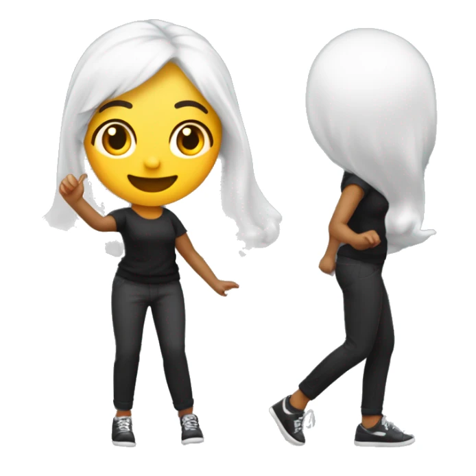 mulher pequena, branca de calça preta e blusa preta com detalhe prateado ,cabelo longo dançando e cantando com o microfone na mão escrito Alê sticker