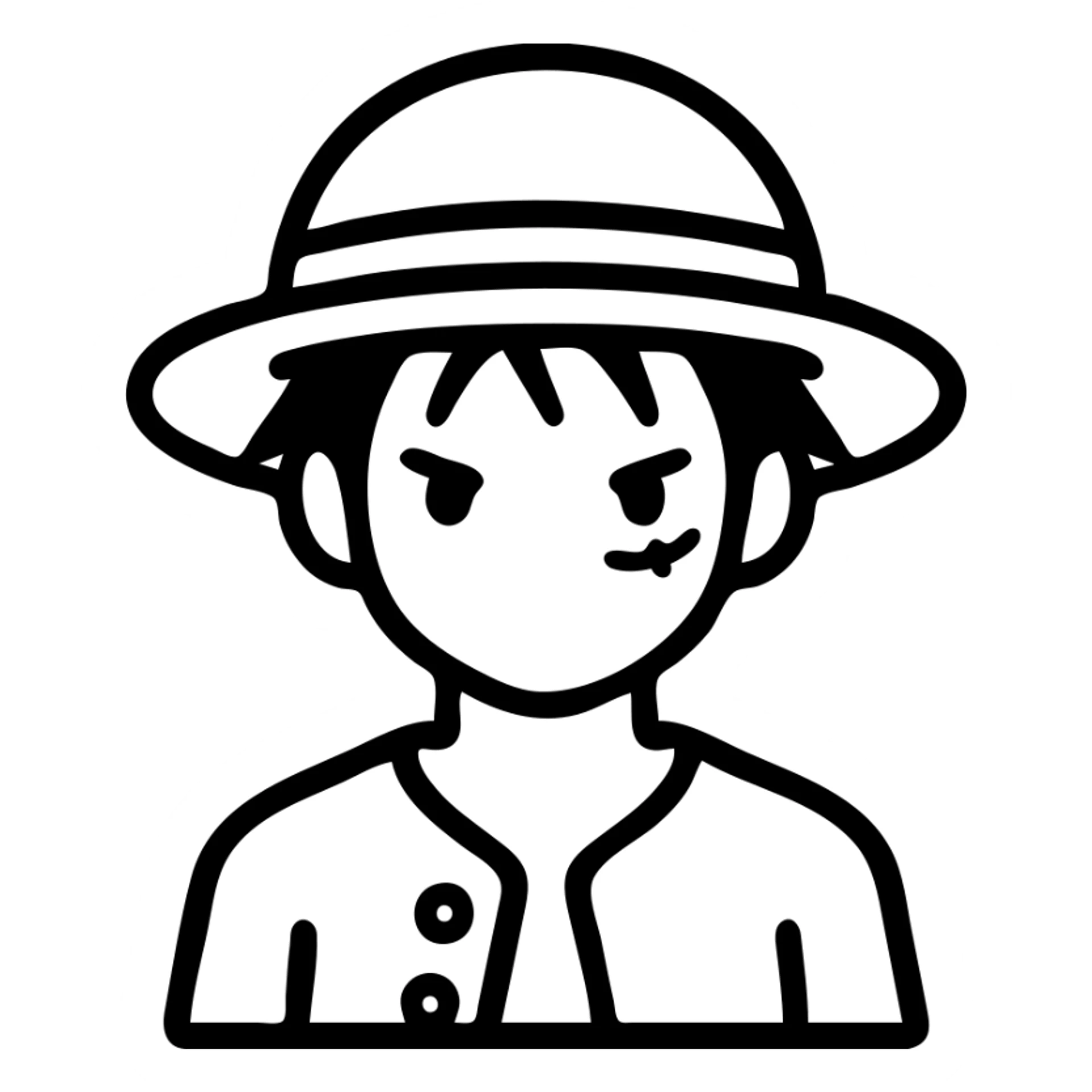 Luffy from One Piece, outlined icon with no fill sticker
