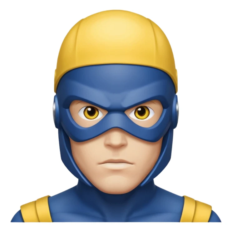 marvel superhero cyclops x-men. blue cowl with iconic yellow visor with red stripe through sticker