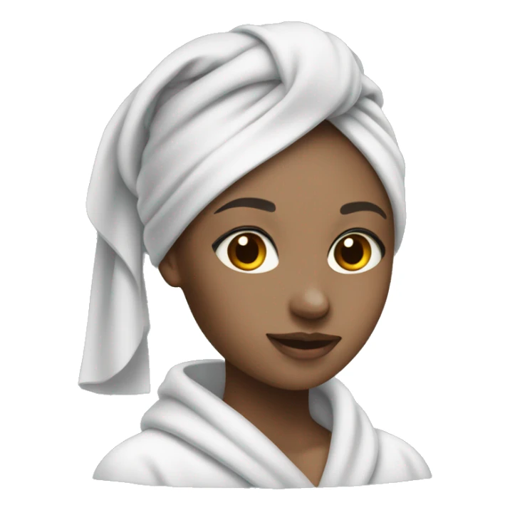 white-skinned girl with a towel on her head in a gray robe doing makeup sticker