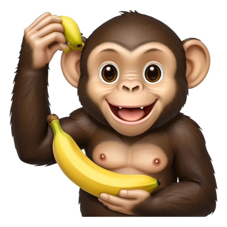 cartoon chimpanzee happily holding a banana sticker