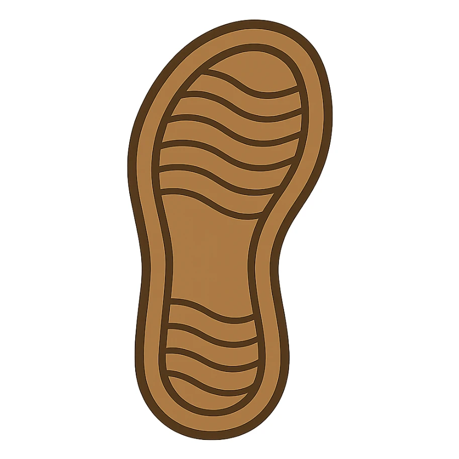 Create an emoji style sandal sole, matching the reference image, with a simplified tread pattern, viewed directly from the bottom, classic emoji look. sticker