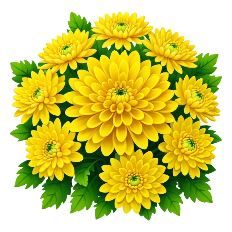 big bouquet Bright Yellow Chrysanthemum, luxuriant, leaf, bud sticker