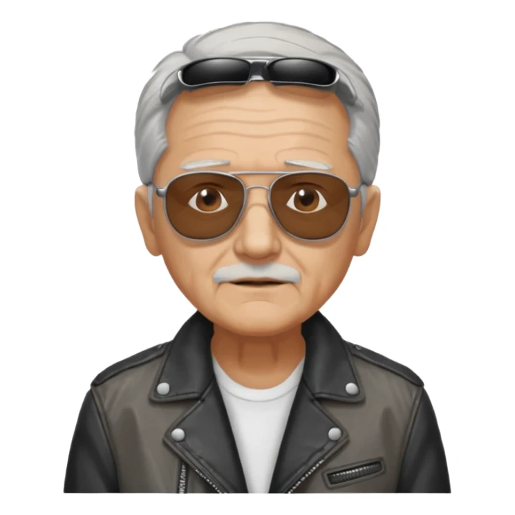 elderly man with sunglasses and jacket sticker