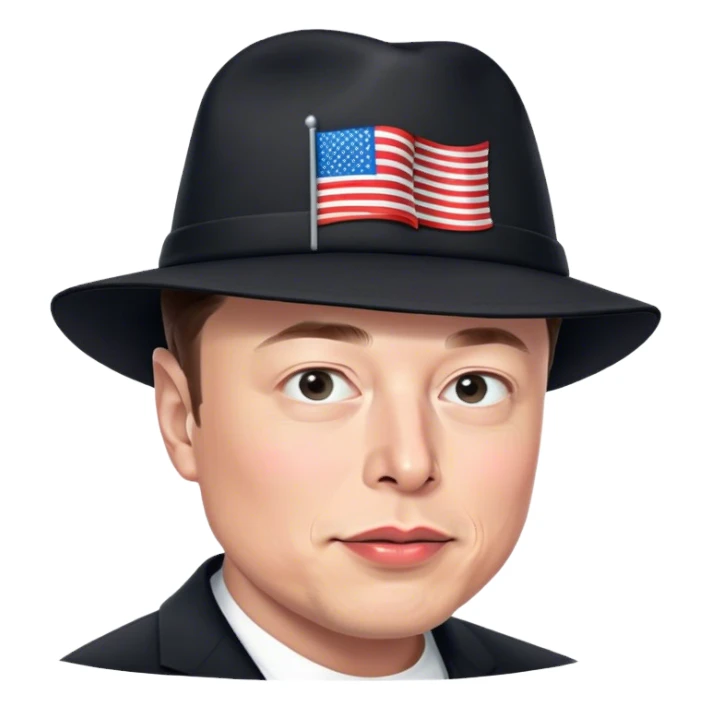 elon musk wearing a black "MAGA" hat sticker