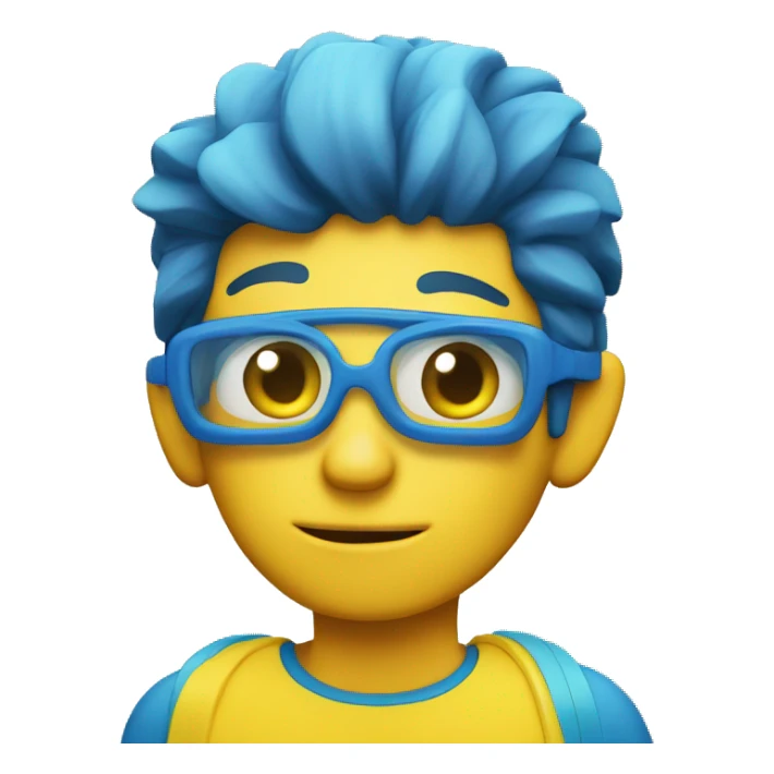 serious yellow boy in blue shirt, with a snorkel sticker