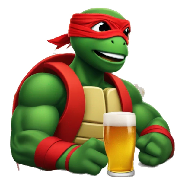 Raphael the ninja turtle red bandage drinking beer in a bar with muscles  sticker