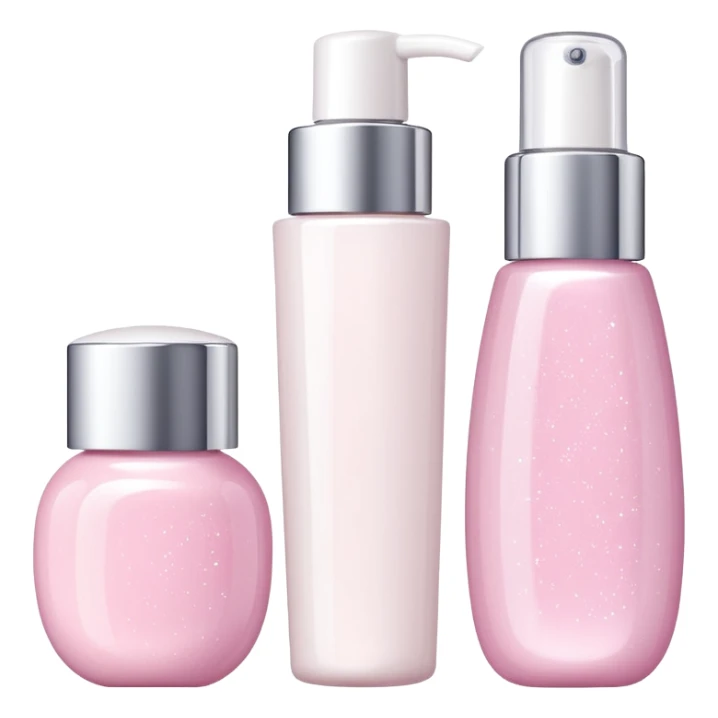 three white standing beauty products, sparkles around sticker