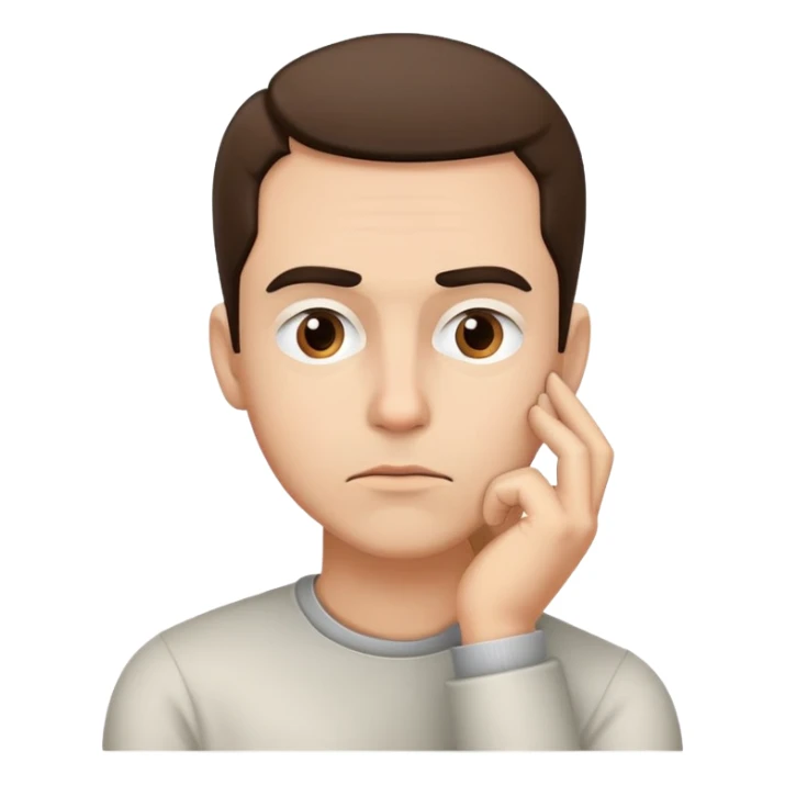 A face with a raised eyebrow, hand on chin, and a thoughtful expression. Symbolizing deep thinking or consideration sticker