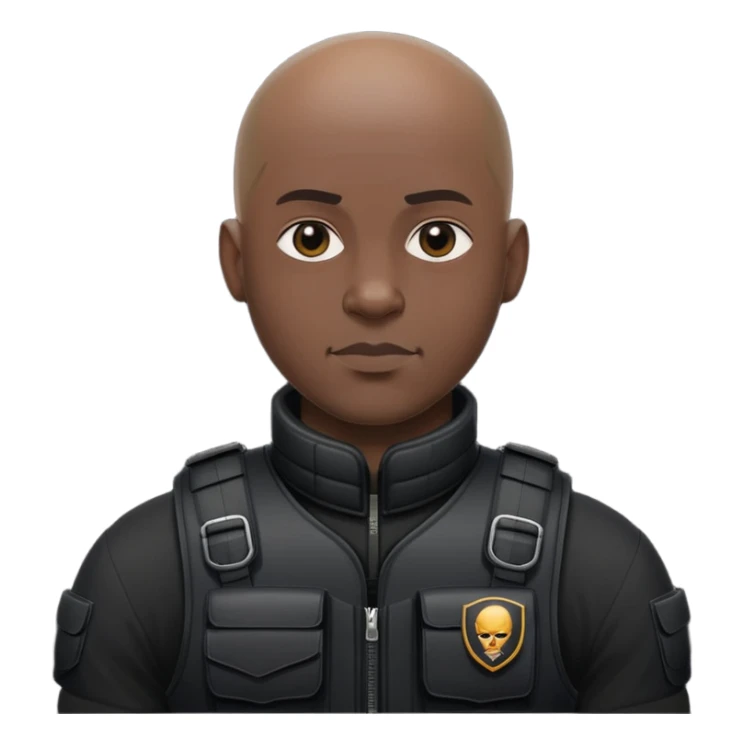 black soldier bald head in black bulletproof vest sticker