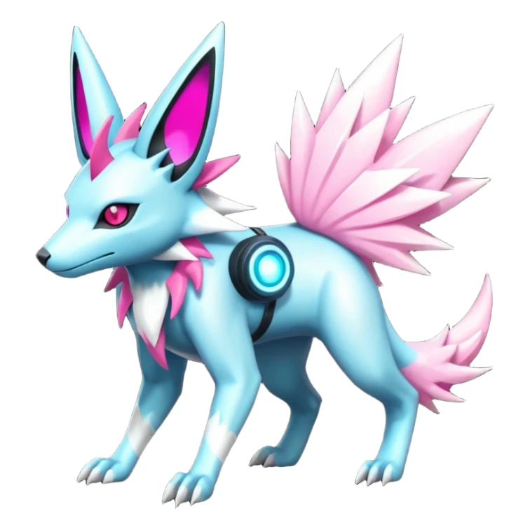 White and magenta cyperpunk futuristic feral Zangoose-Manectric-Luxray-Umbreon-Vaporeon-Amaura-Electrike-fusion-creature  sticker