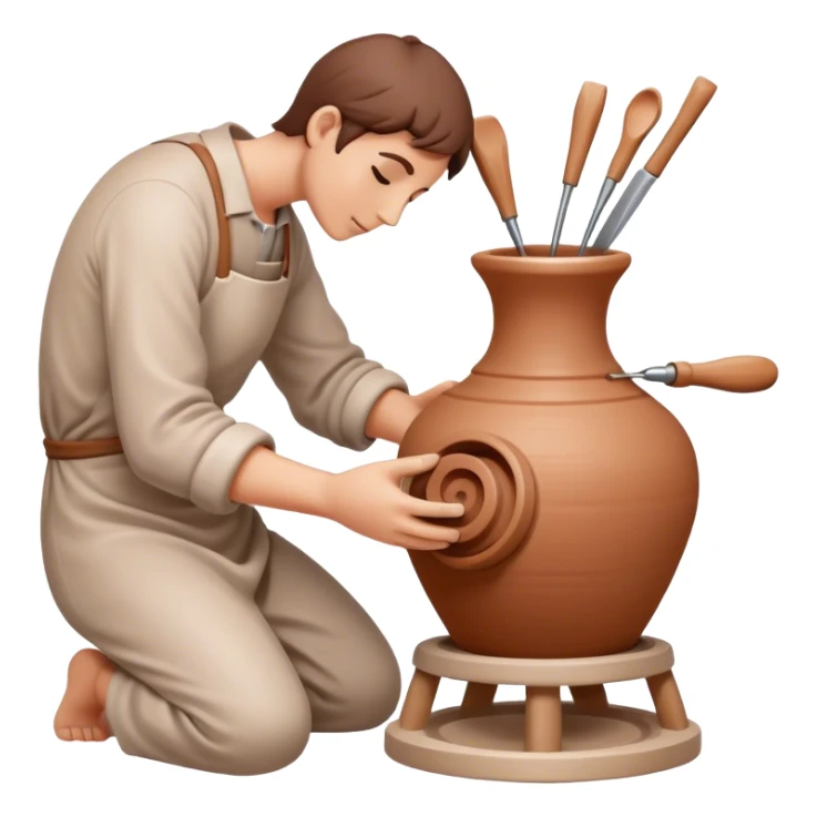 Ceramics making icon, pottery wheel, clay being shaped, ceramic vase or bowl, sculpting tools, minimalistic style, clean lines, transparent background. sticker