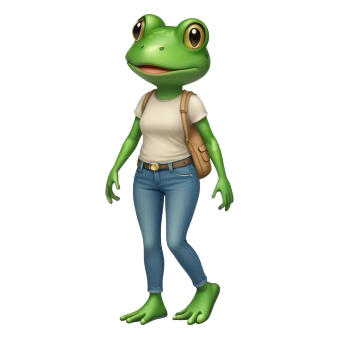 female anthropomorphic frog in jeans and t-shirt walking upright sticker