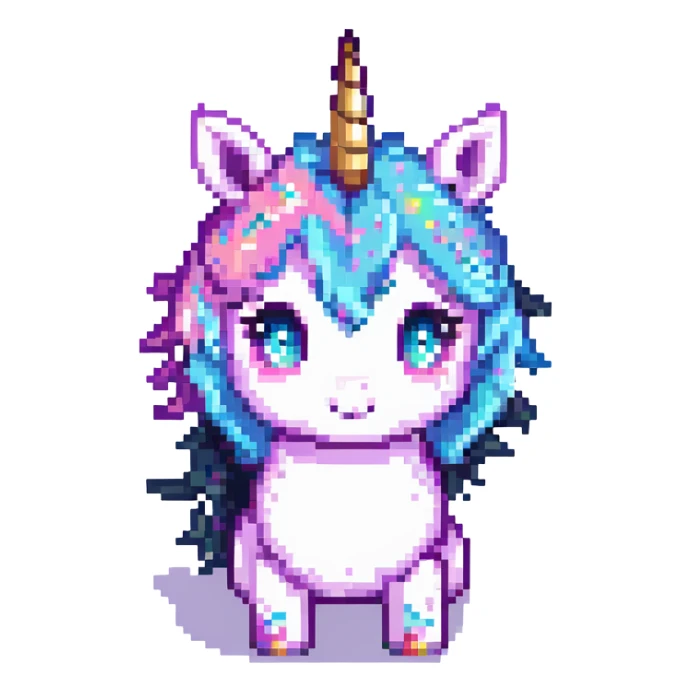 chibi-style unicorn with pastel colors pixel art sticker
