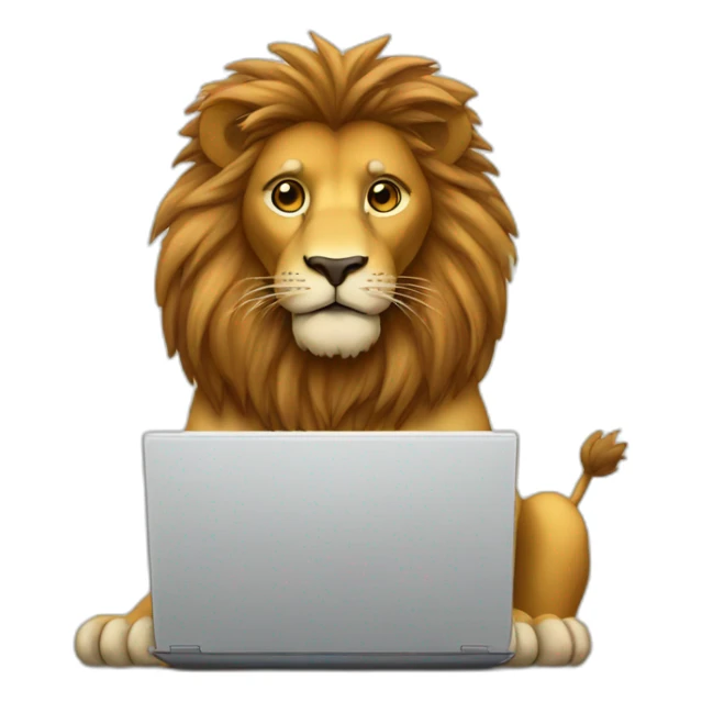 lion with a laptop sticker