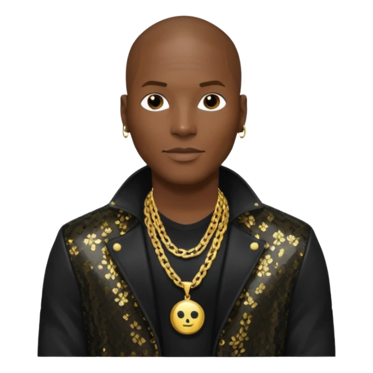 Tyrese Gibson with black sequin jacket, black shirt with necklace sticker
