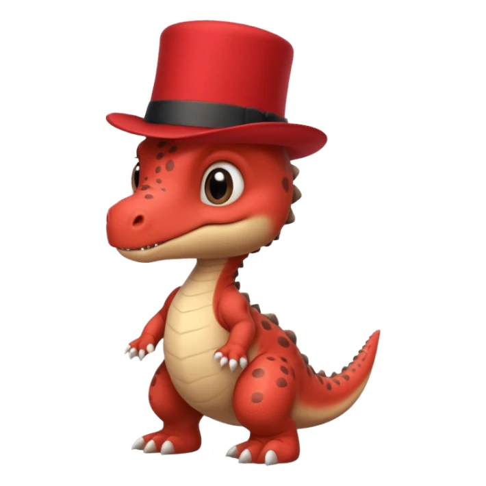 A very cute and adorable anthropomorphic baby dinosaur with a red top hat sticker