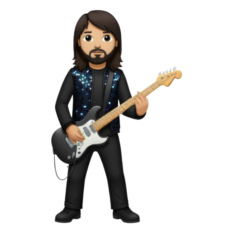 Stephen Carpenter from Deftones with long dark brown hair, light skin, black sequin outfit sticker