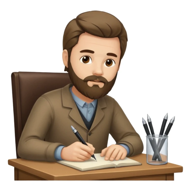 un escritor con barba y cabello medio largo, escribiendo sticker