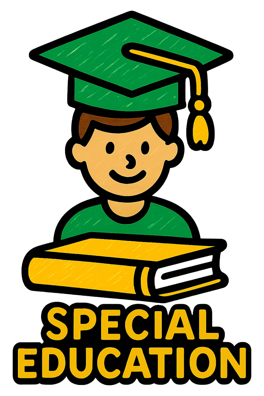 special education icon, professional style, green gold and white color scheme, bold and clear, suitable for digital use sticker
