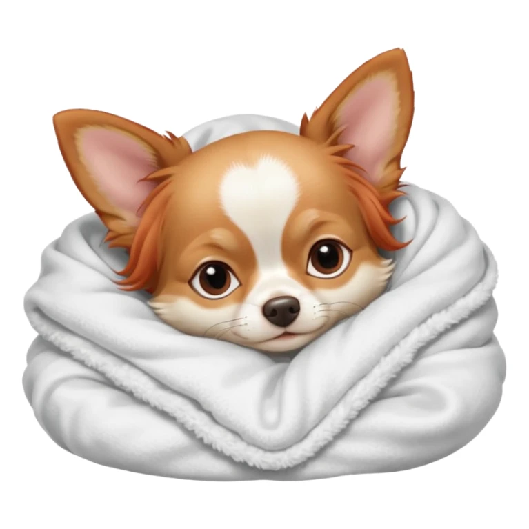 Long haired chihuahua, beige/redhaired, pale head, with white chest and white socks, head without white, sleeping cutely under blanket sticker