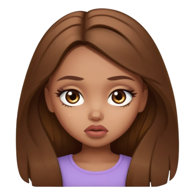 sad pretty brown bratz baddie, long brown hair sticker