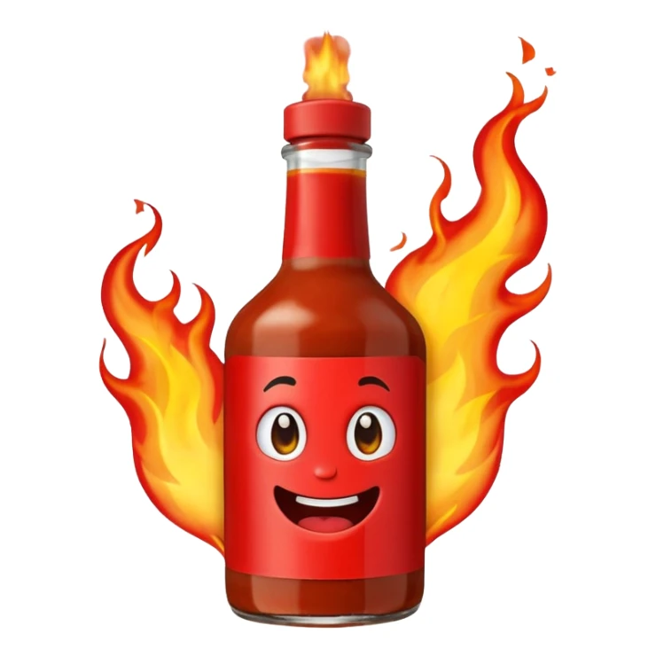 fireball barbecue hot sauce, bottle with fire and smoke, emoji style sticker