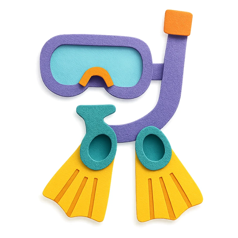 colorful and playful snorkel and flippers in paper-craft style sticker